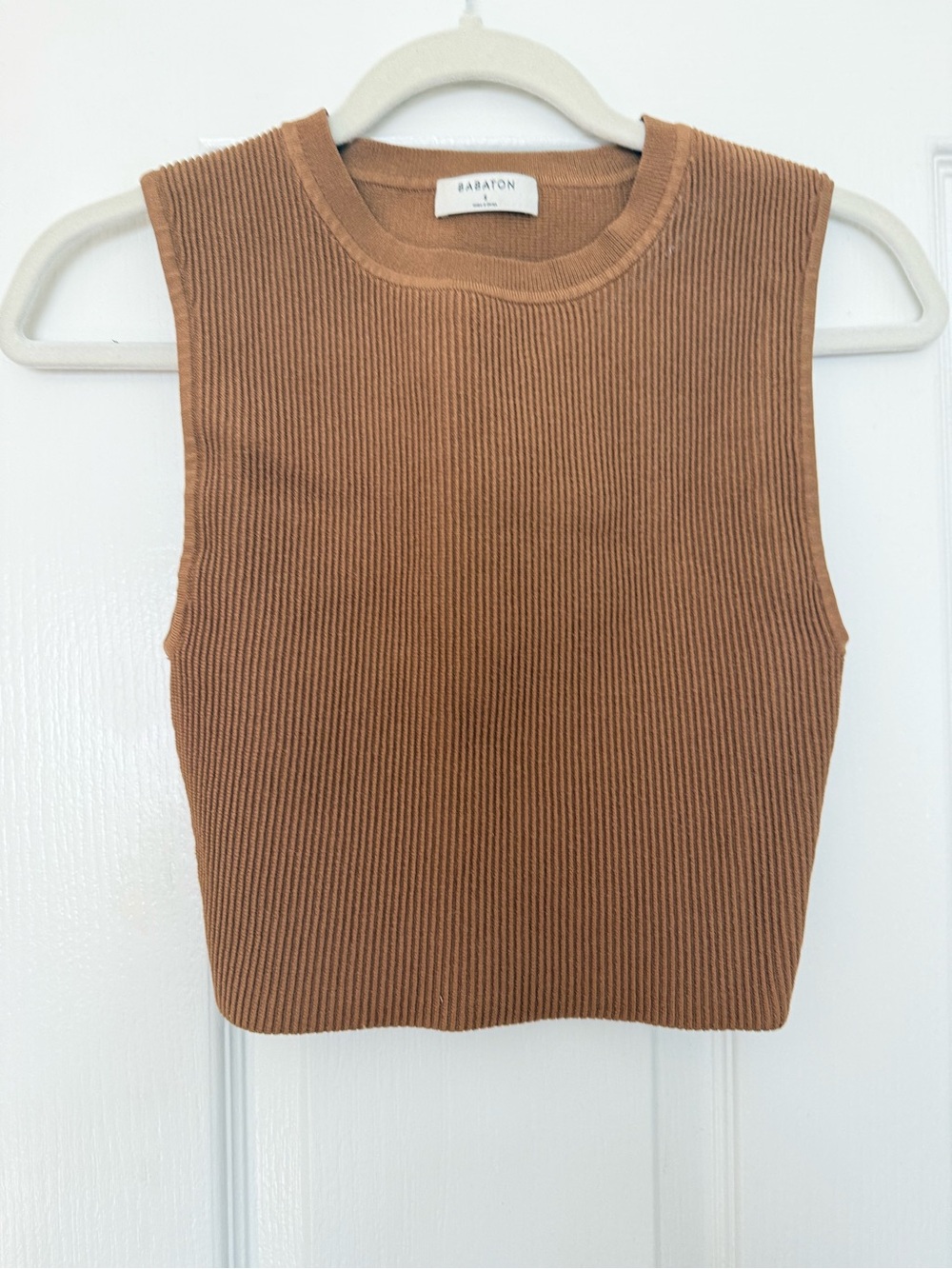 Babaton Ribbed Knit Crop Top in Brown SMALL